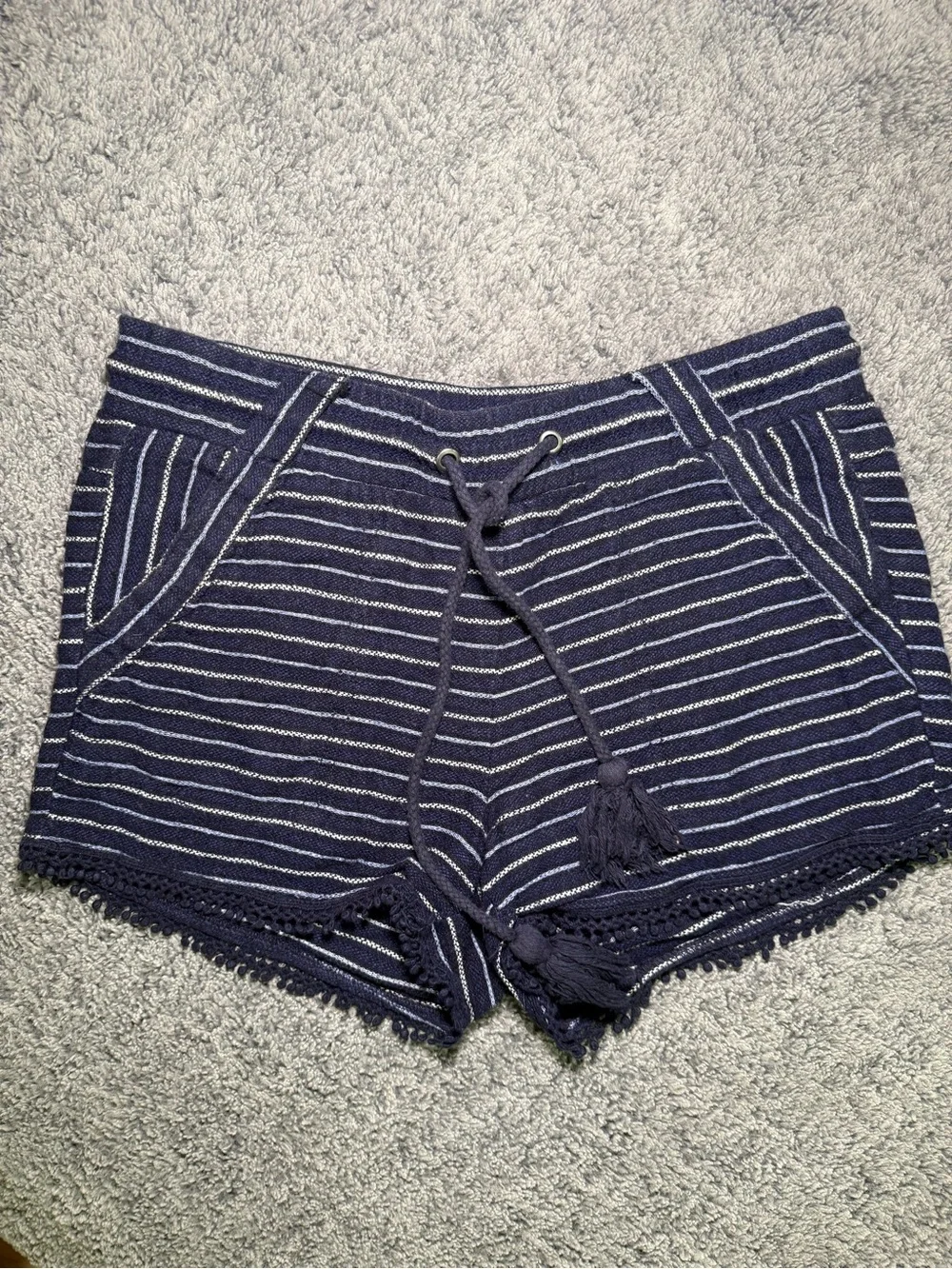 Navy Striped Knit Drawstring Lounge Shorts